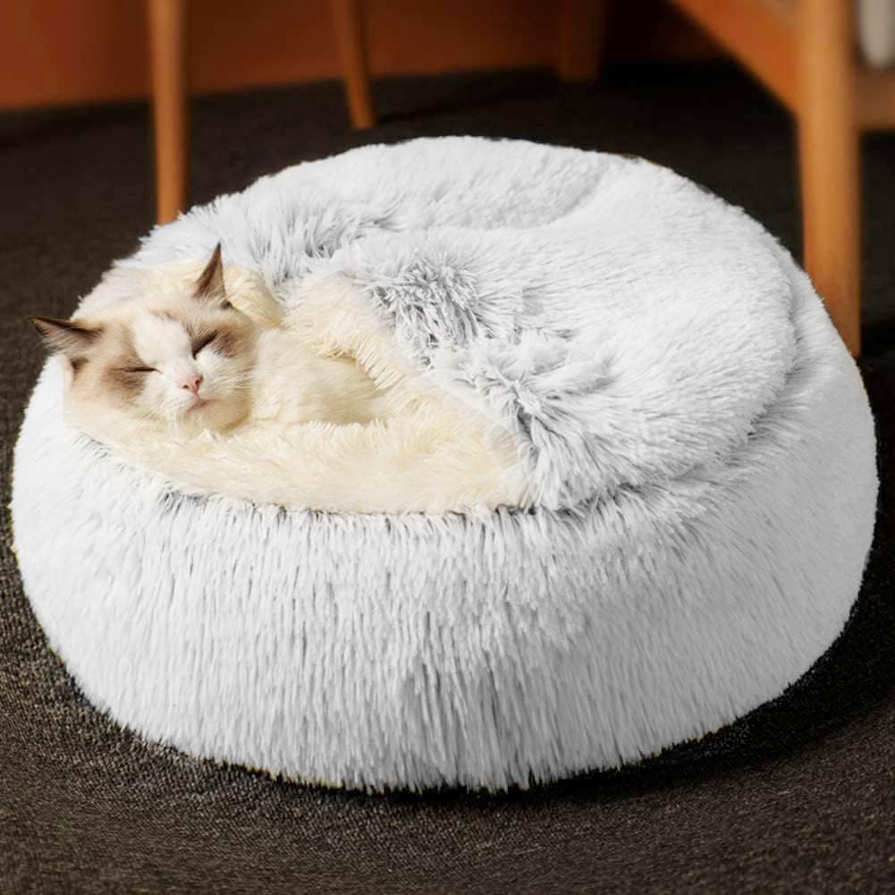 Moderna cama redonda para gatos con diseño de cueva de madriguera de felpa