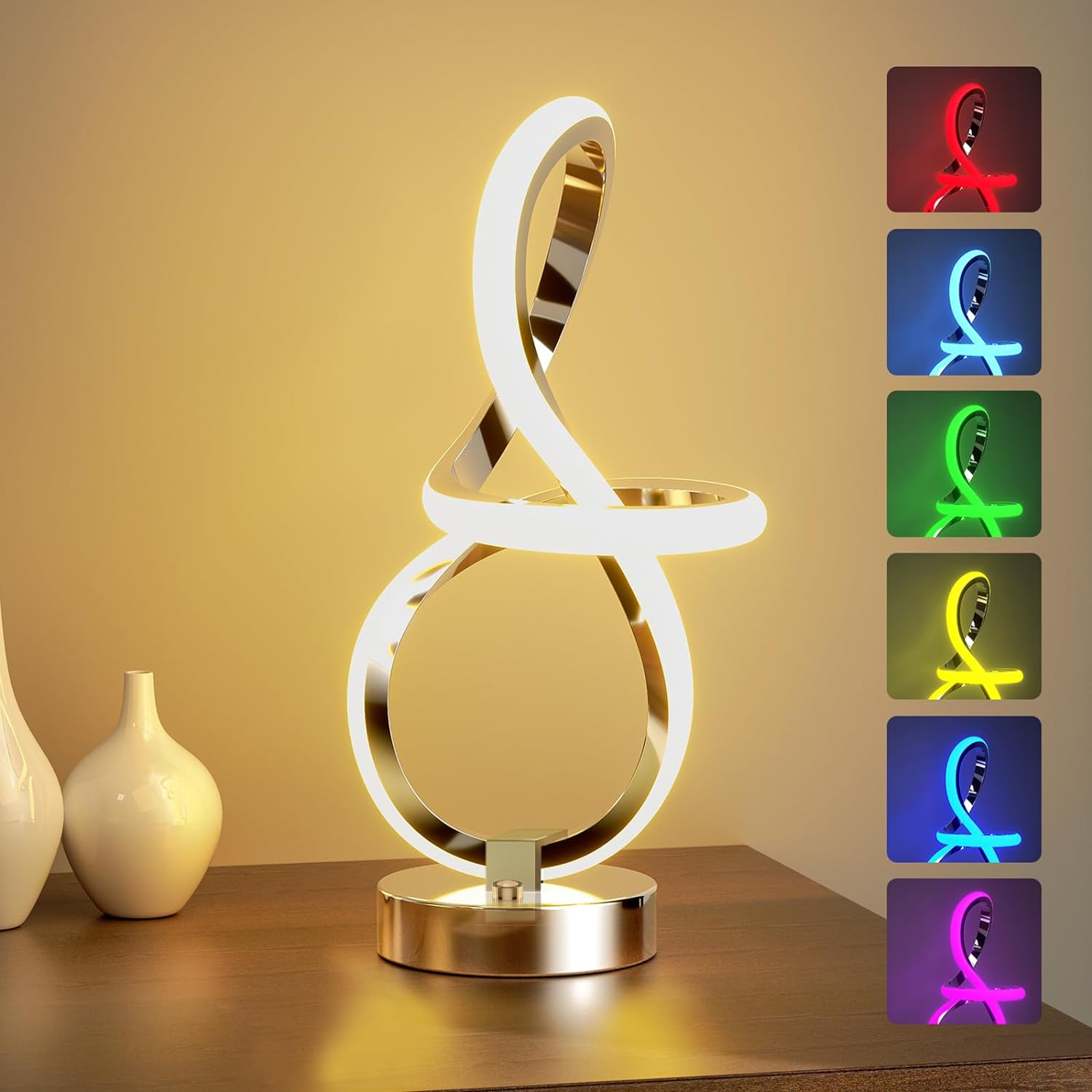 IKSOO Lámpara de mesa moderna, diseño de notas musicales, lámpara en espiral