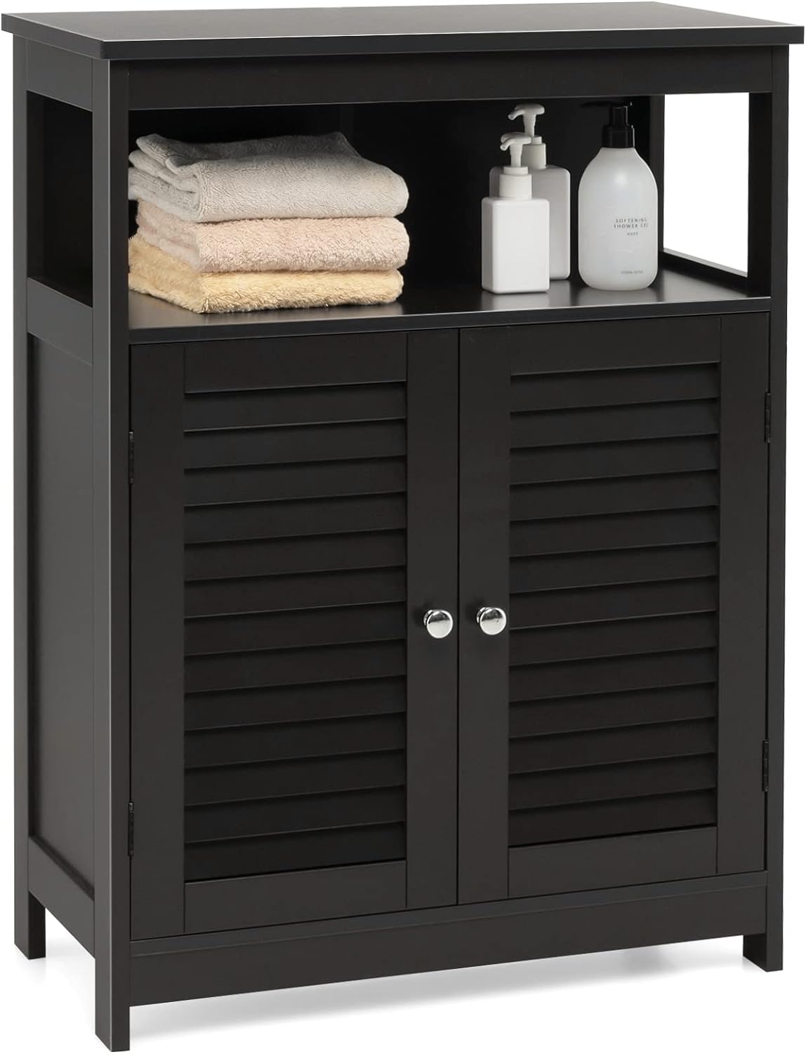 Armario de baño negro gabinete de almacenamiento de suelo con estante -  VIRTUAL MUEBLES