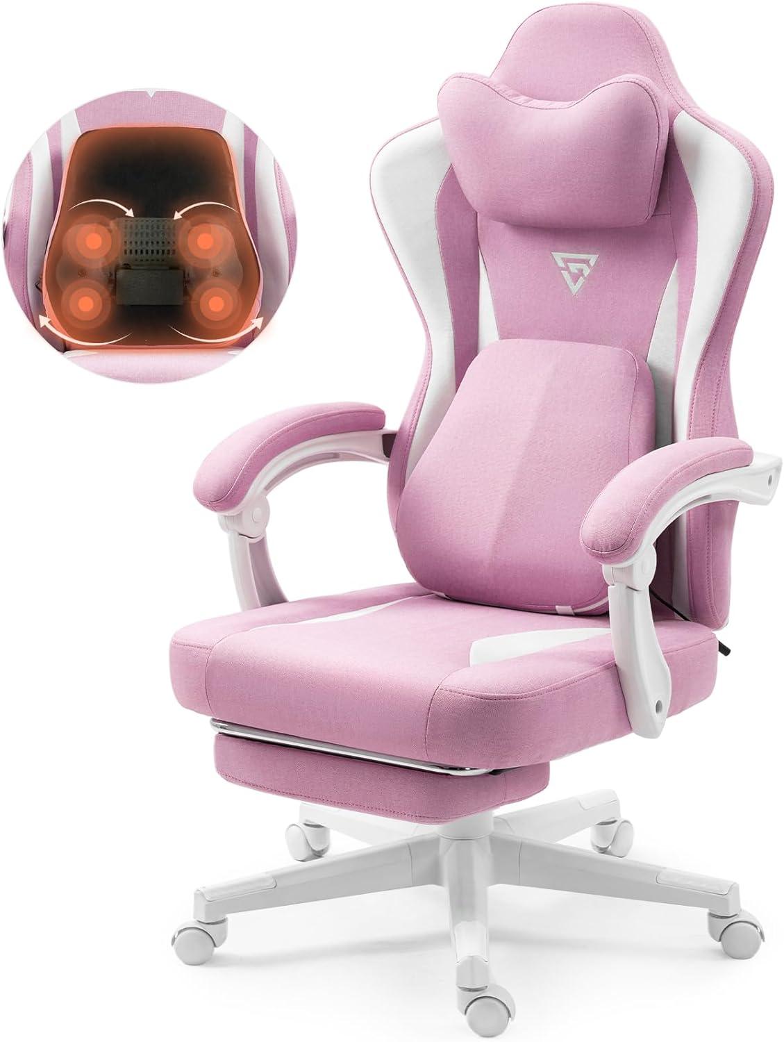 Silla de juegos con soporte lumbar de masaje térmico, silla de oficina de tela