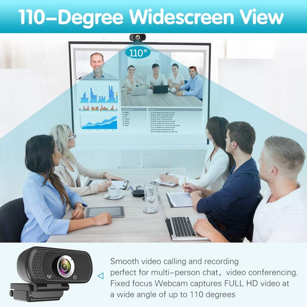 Cámara web HD 1080p, cámara web de transmisión en vivo con micrófono estéreo,