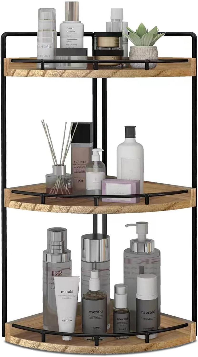 Organizador de encimera, estante esquinero móvil de 3 niveles para cocina,  baño, especiero, área de café, sobre fregadero, tocador (marrón rústico)
