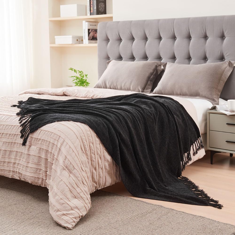 Mantas para sofá o cama, colorida felpilla tejida, suave, reversible, de  lujo, para sala, dormitorio o sofá, con flecos bohemios