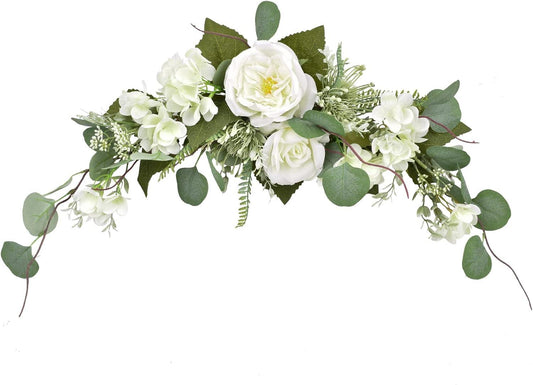 Flor artificial decorativa blanca de 28 pulgadas, guirnaldas de hortensias con - VIRTUAL MUEBLES