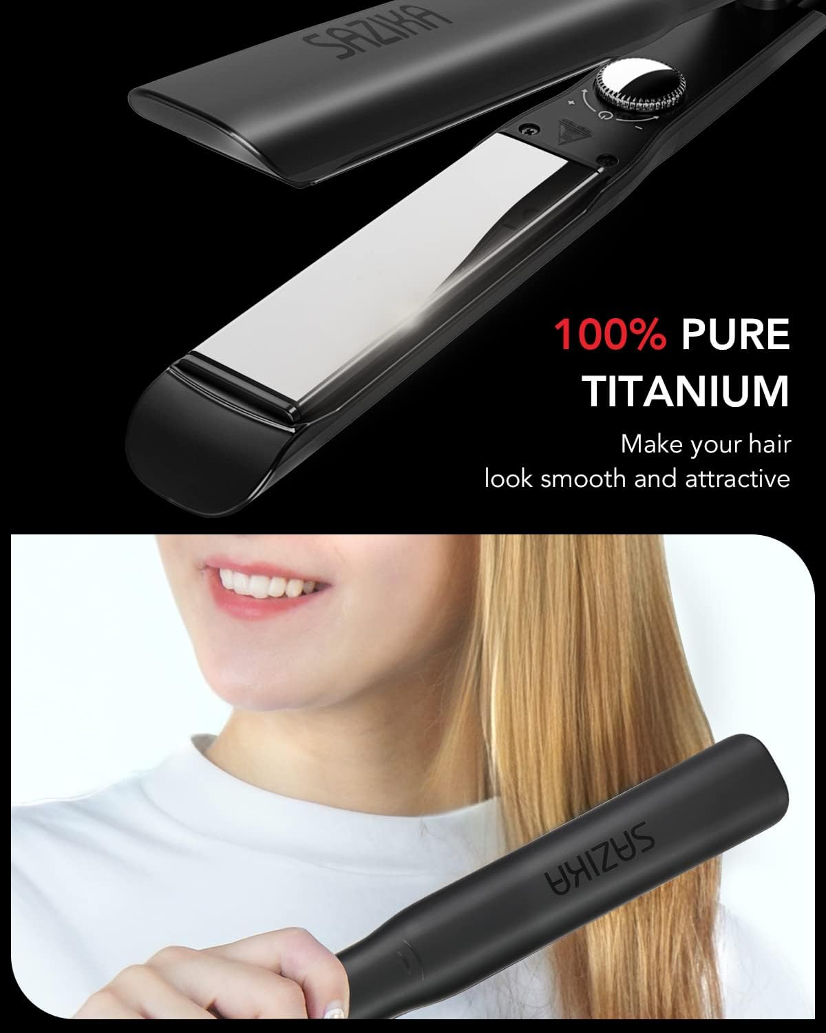 SAZIAKA Plancha plana para el cabello, alisadora profesional de titanio nano