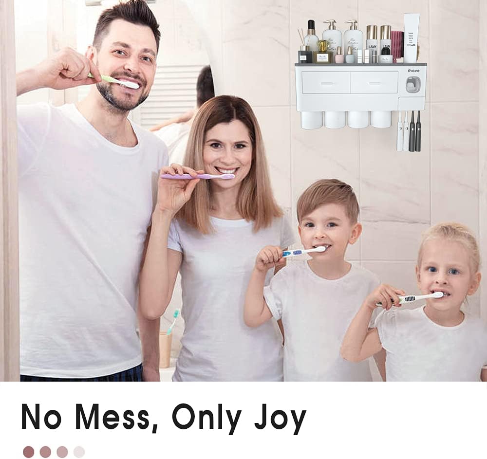 Portacepillos de dientes de pared para baños con 4vasos, dispensador de pasta