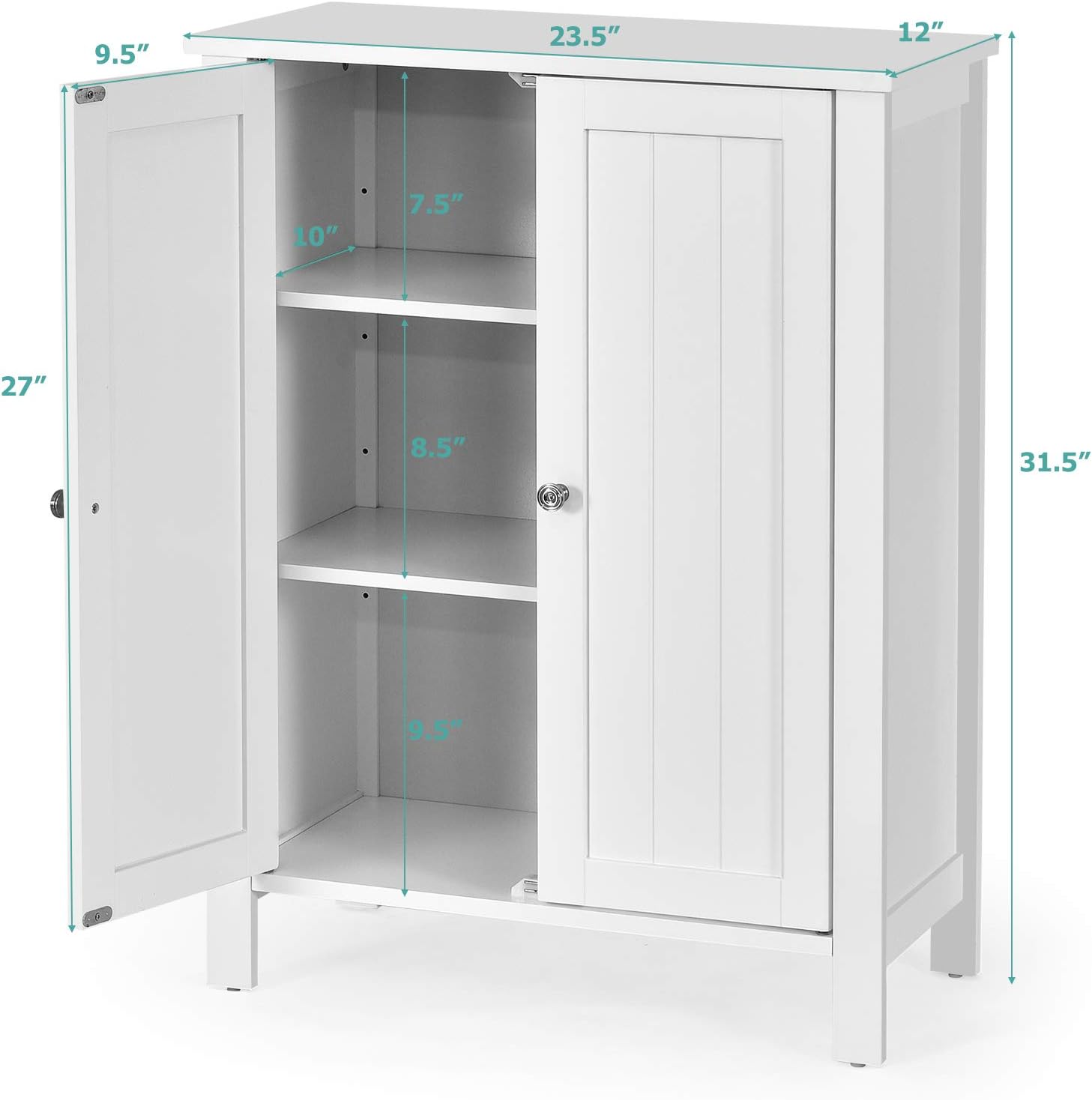 Armario alto de almacenamiento para baño, armario de piso independiente con  armario de 2 puertas y 3 cajones, armario grande de lino blanco con
