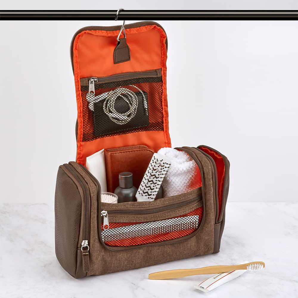 Neceser de viaje para hombre kit Dopp bolsa de viaje en marrón - VIRTUAL MUEBLES