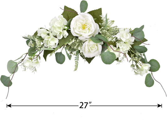 Flor artificial decorativa blanca de 28 pulgadas, guirnaldas de hortensias con - VIRTUAL MUEBLES
