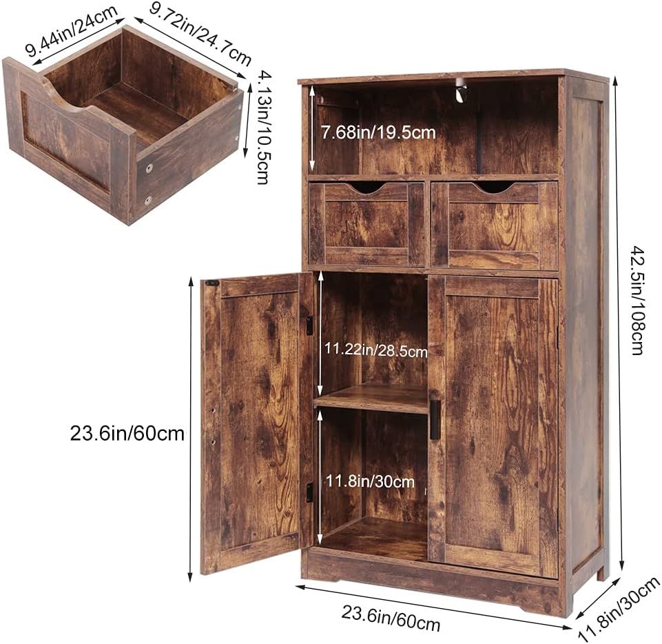 Armario de almacenamiento con 2 cajones y 2 estantes, armario de almacenamiento