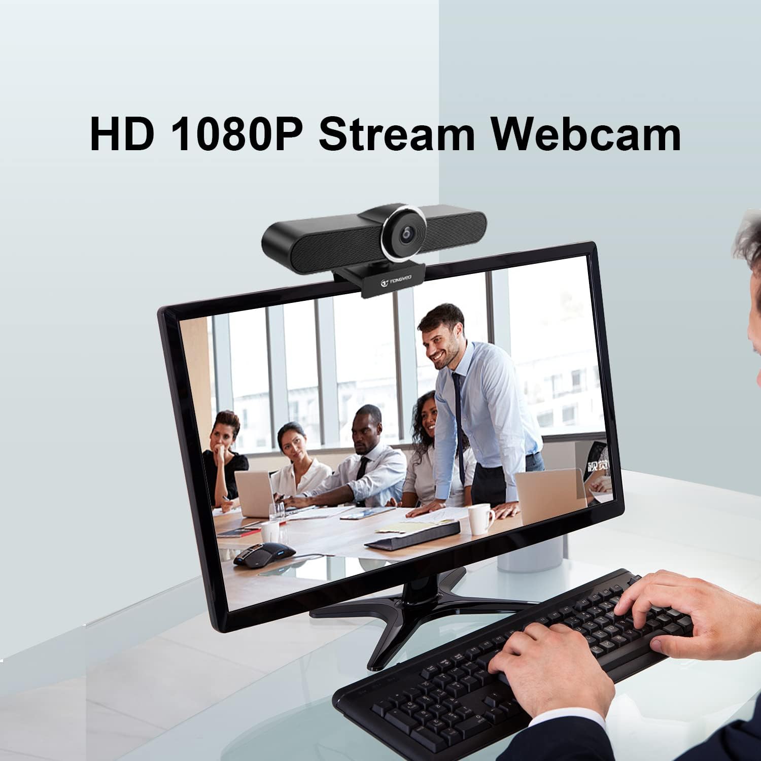 Cámara web de gran angular con micrófono y altavoz, cámara web USB 1080P para