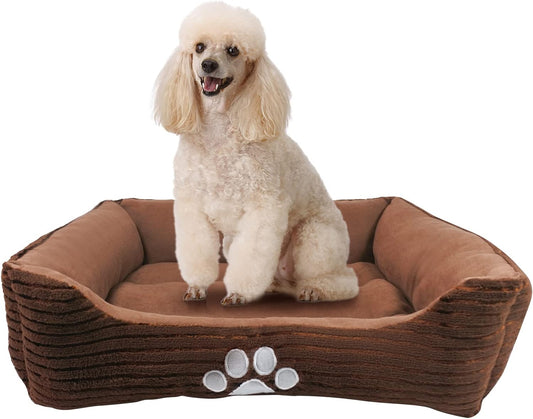 Cama para perro rectangular larga para mascotas con bordado de huella de perro,