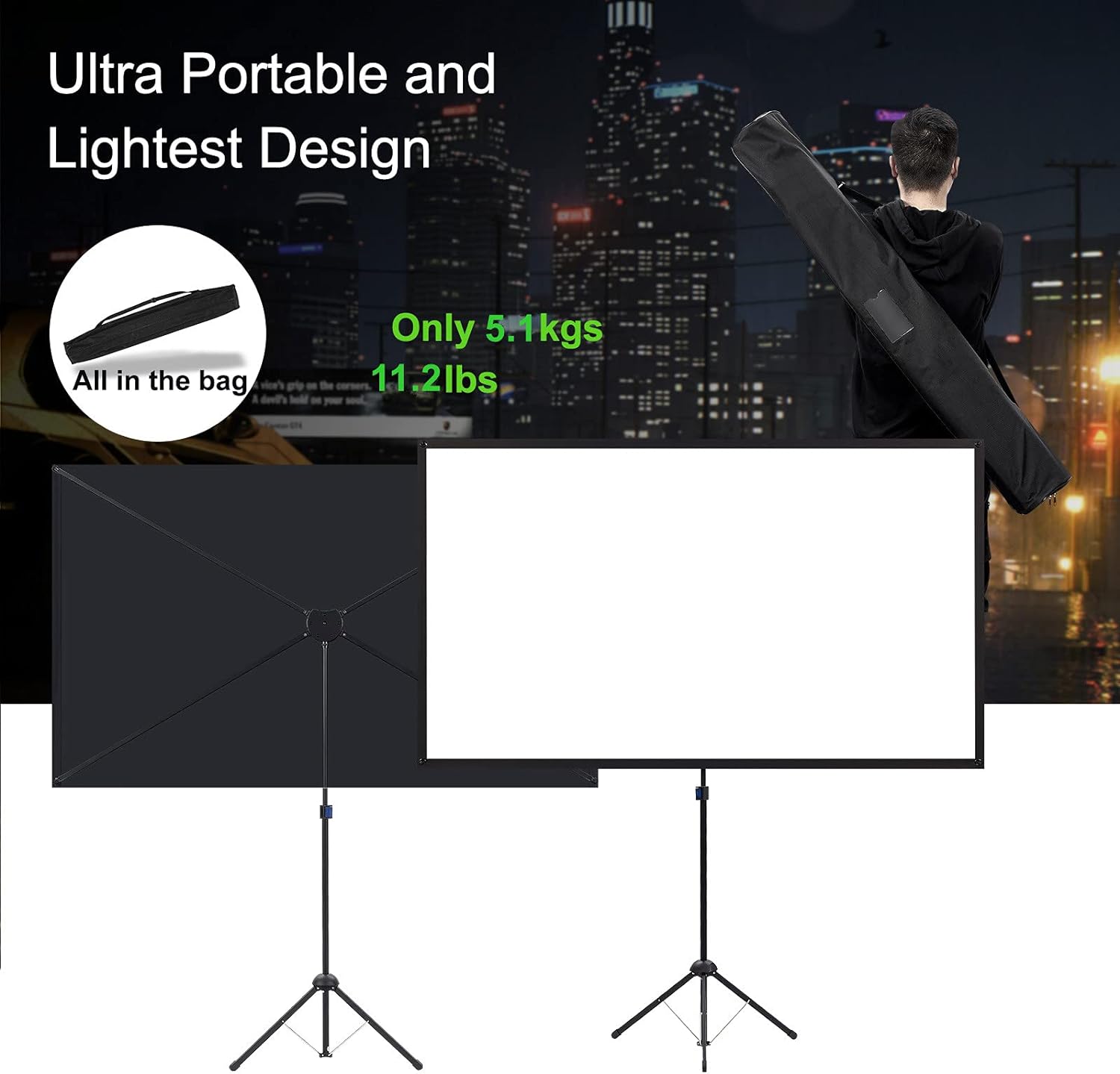 Pantalla de proyector con soporte, pantalla de proyector para exteriores de 100