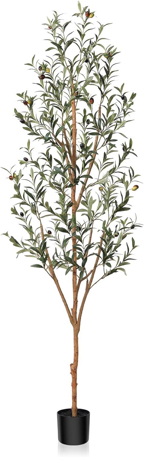 Olivos artificiales, olivos artificiales de 6 pies de alto para interiores,  árbol de seda de olivo sintético, plantas de olivo grandes con maceta