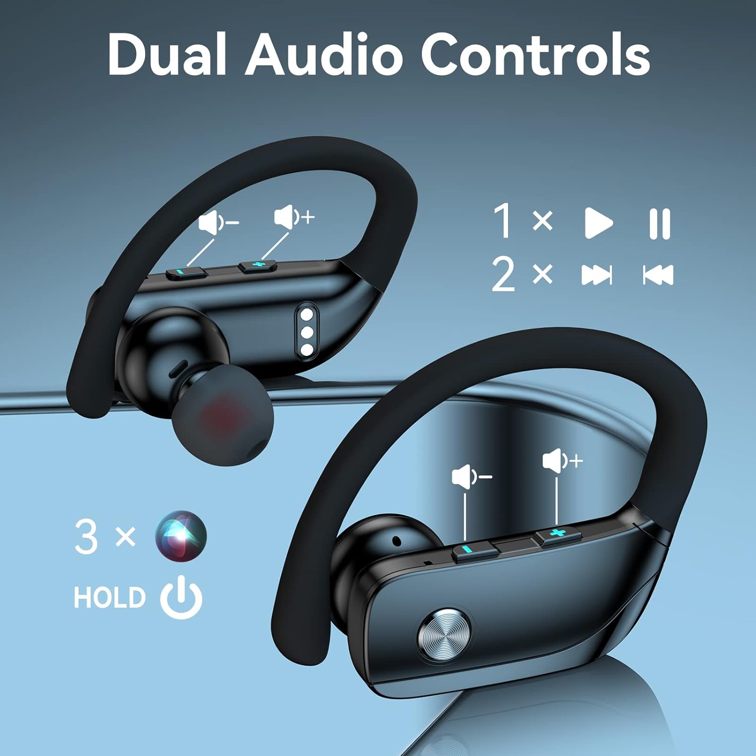  Auriculares inalámbricos Bluetooth de 48 horas, auriculares  deportivos con pantalla LED sobre las orejas con ganchos para las orejas,  auriculares de micrófono integrado para entrenamiento, azul BMANI-VEAT00L :  Electrónica