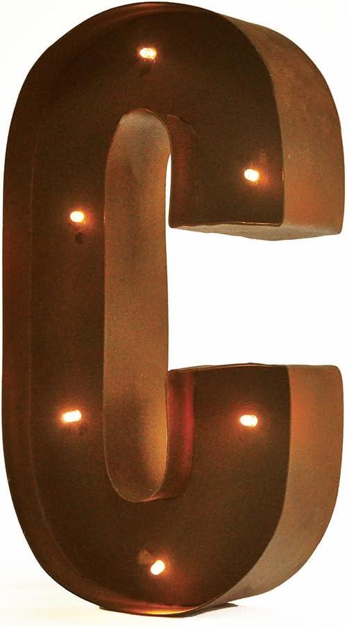 Letras decorativas rústicas vintage de 11 pulgadas con luz LED brillante letra C - VIRTUAL MUEBLES