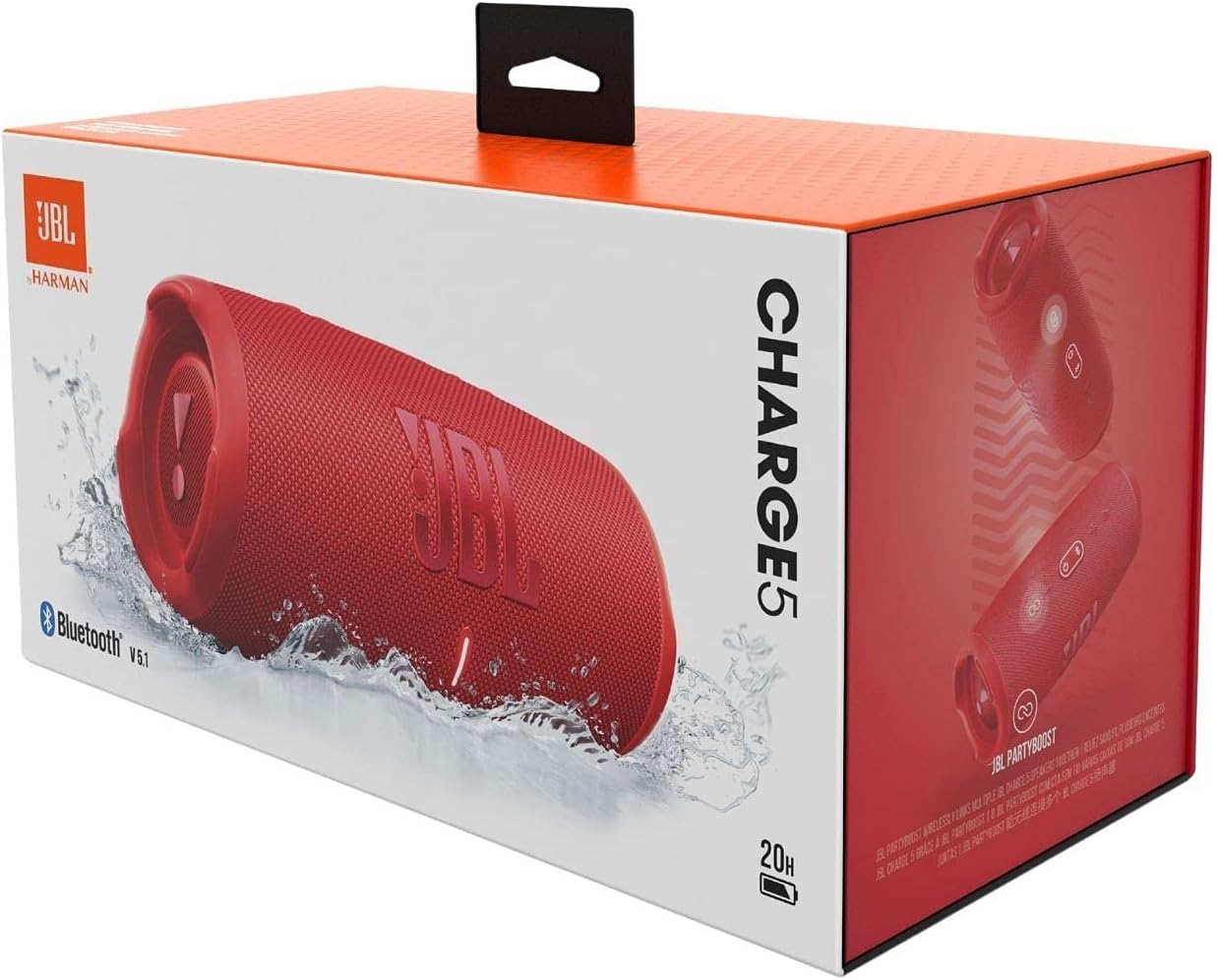 CHARGE 5 Altavoz Bluetooth portátil con IP67 impermeable y carga USB, color rojo