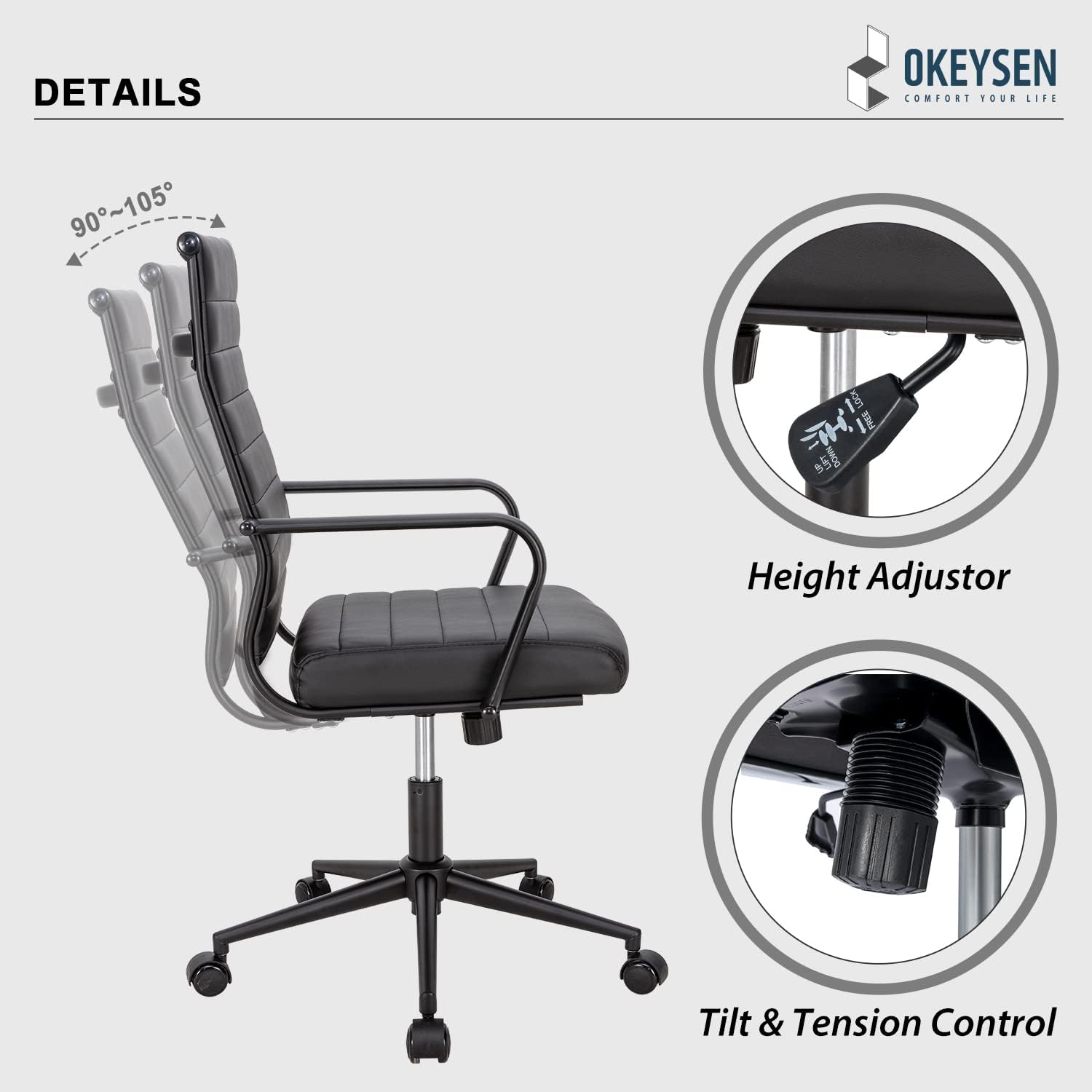 Okeysen - Silla de escritorio de oficina blanca, ergonómicas de cuero  moderno, sillas de sala de conferencias, silla giratoria ejecutiva  acanalada de