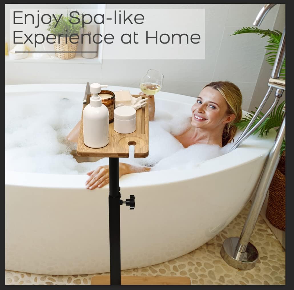 Mesa de bambú para bañera con altura ajustable, bandeja de baño para b -  VIRTUAL MUEBLES