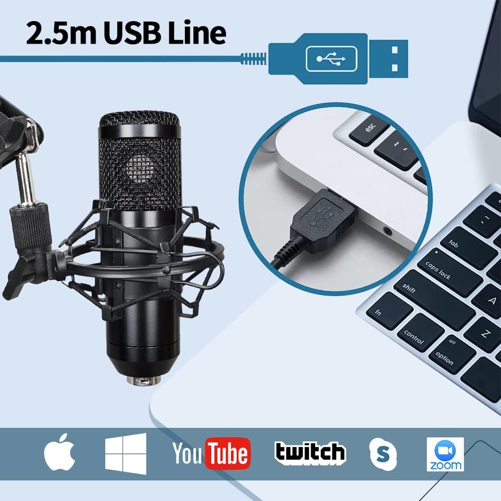 Micrófono para podcast profesional de 192 KHz24 bits, condensador USB, -  VIRTUAL MUEBLES