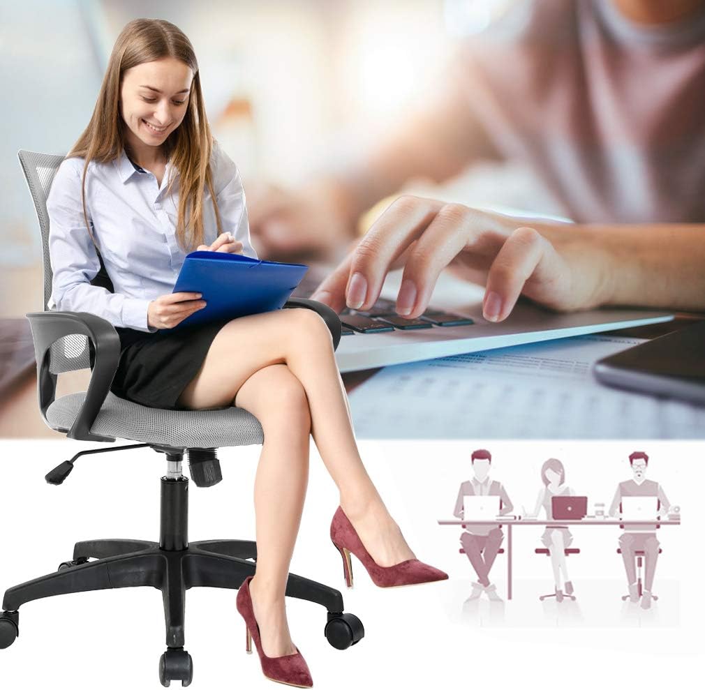 Silla ergonómica giratoria de oficina para computadora, de malla, con  brazos, soporte lumbar, respaldo medio, ajustable, para mujeres, adultos