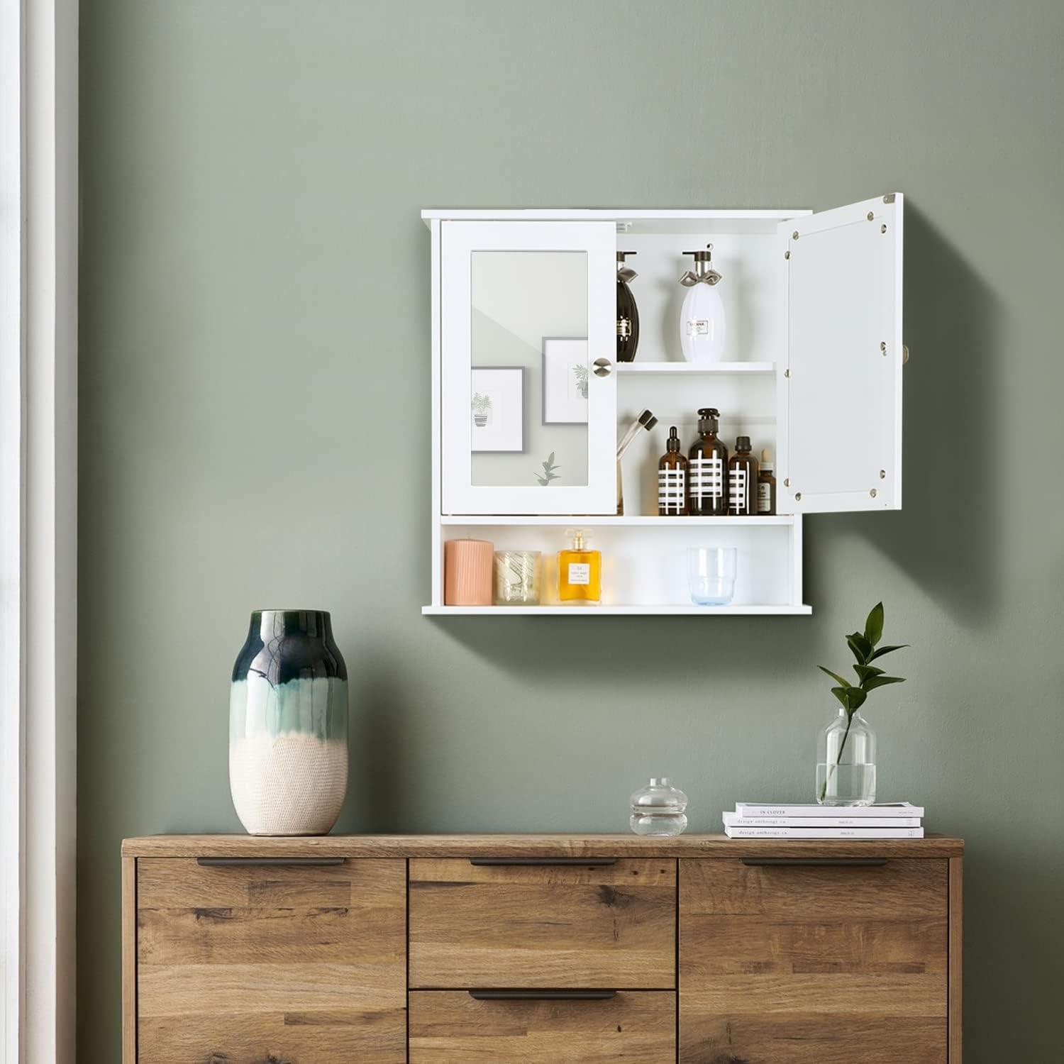 Armario con espejo de baño, botiquín montado en la pared con 2 puertas y  estante ajustable, botiquines para baño con espejo en casa y cocina (color