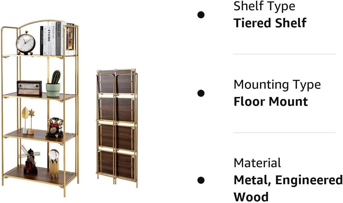 Estantería plegable sin montaje, estante de metal dorado de 4 niveles -  VIRTUAL MUEBLES