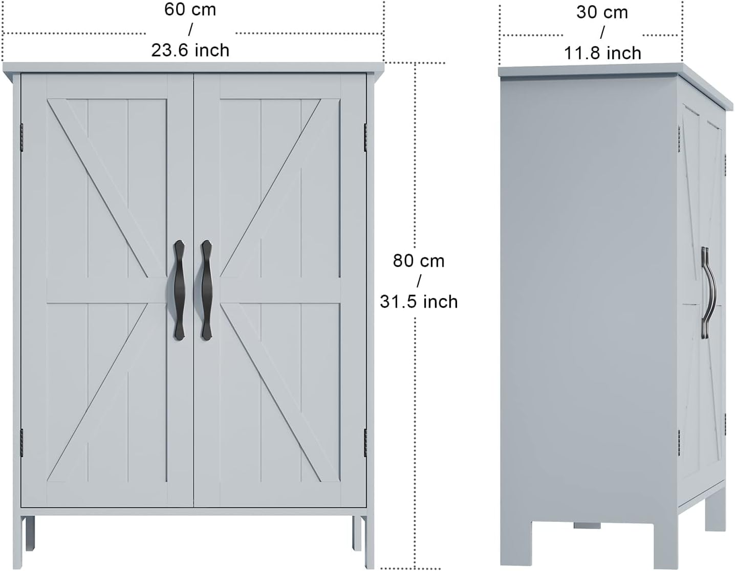 Armario de almacenamiento de piso de baño con 2 puertas y estantes ajustables,