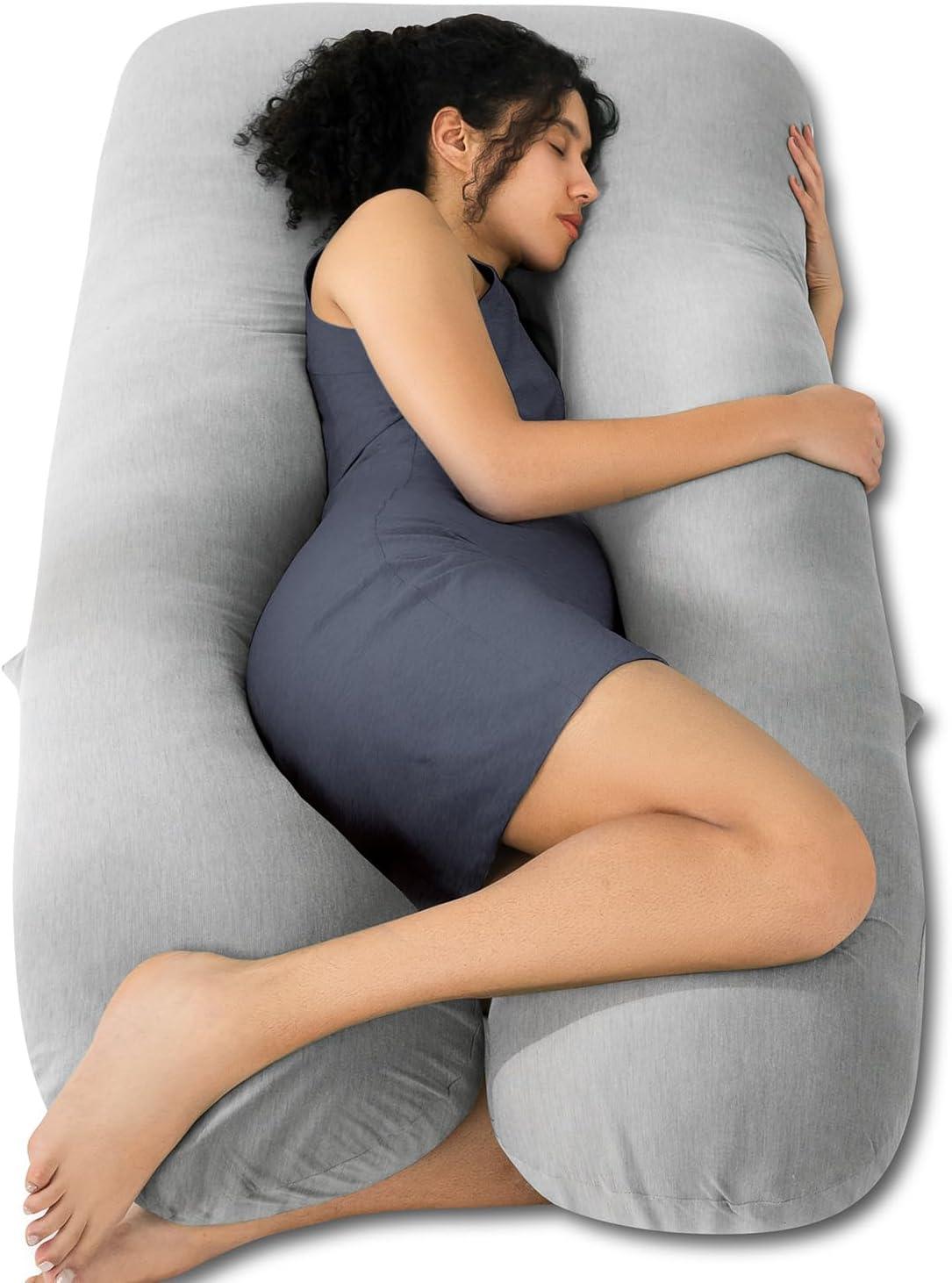 Almohadas de embarazo para dormir, almohada de cuerpo completo en forma de  U, almohada de maternidad refrescante de 55 pulgadas para mujeres