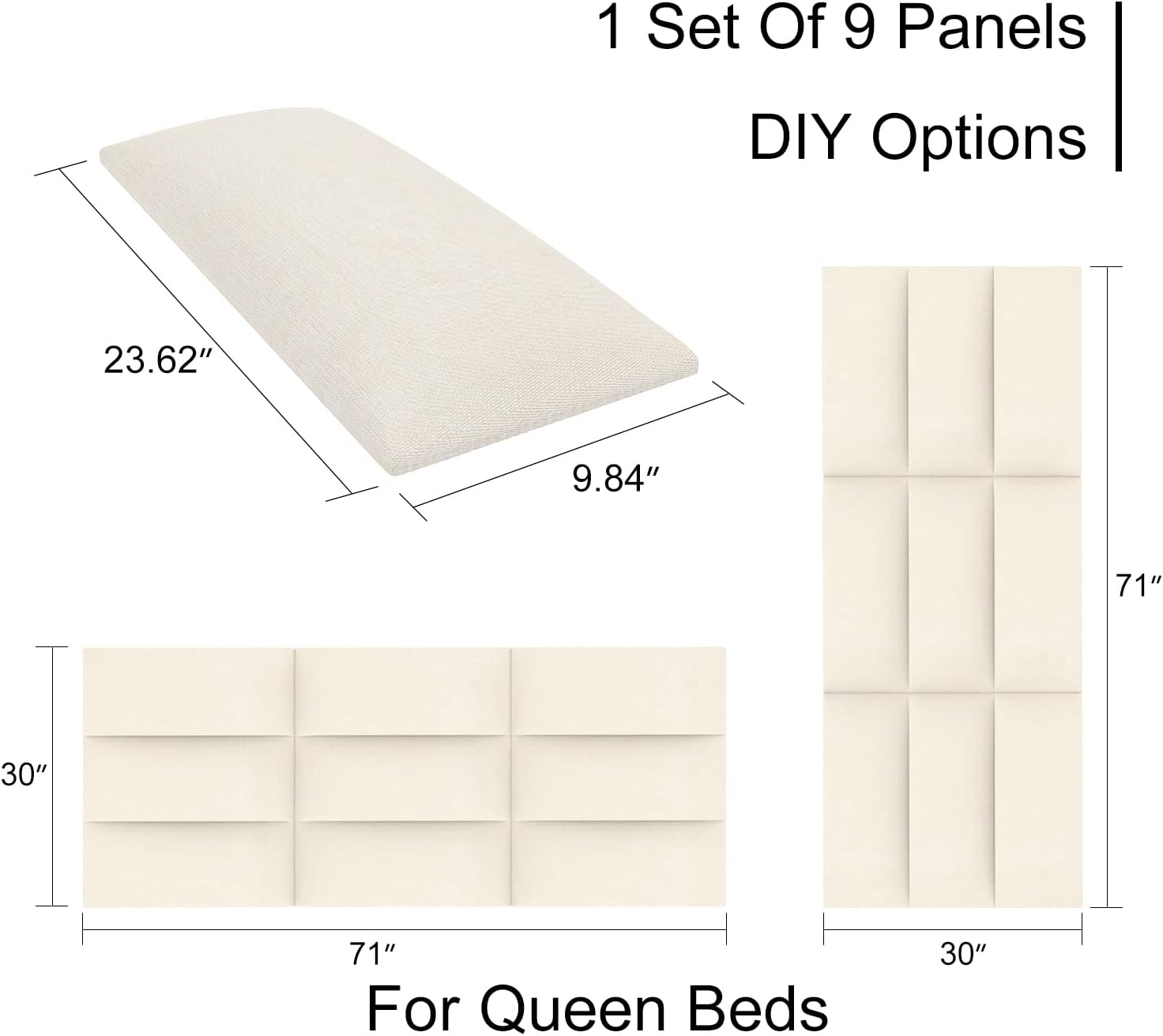 Cabecera flotante tapizada para cama de dormitorio de tamaño Queen,