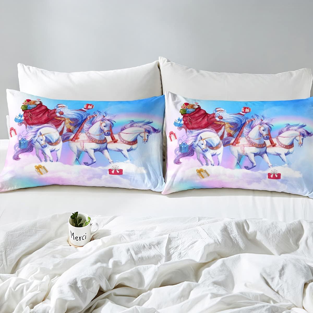 Juego de sábanas de Papá Noel con diseño de caballo de dibujos animados para