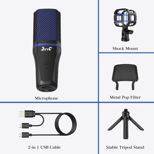 Micrófono USB con filtro pop y botón de silencio para micrófono de juegos para