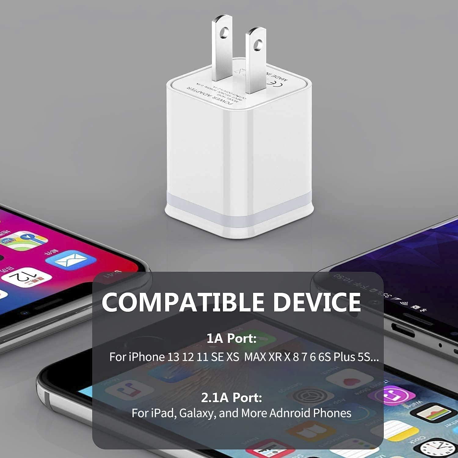 Cargador USB, cargador de enchufe de pared, bloque de carga para iPhone,  paquete de 5 unidades de 1 A, adaptador de corriente de 1 puerto, caja de