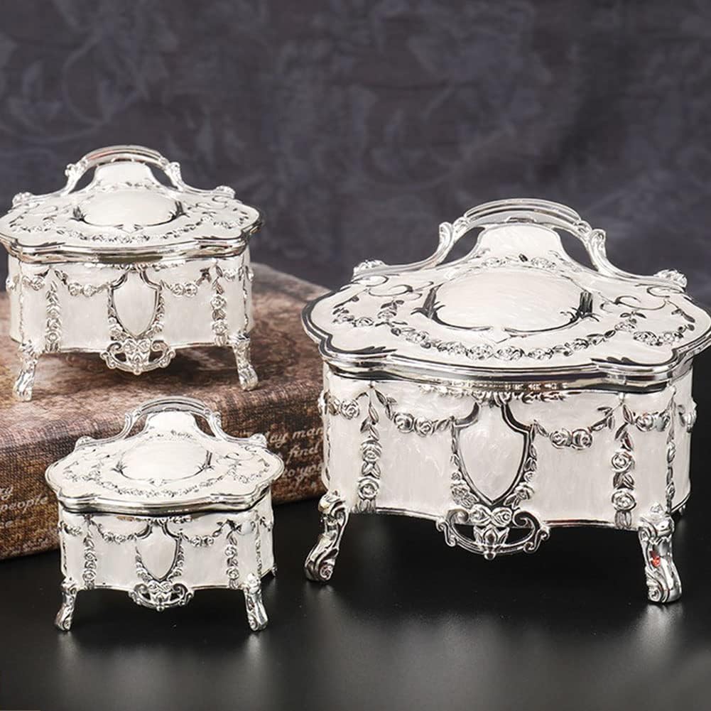 Caja de joyería de aleación de metal vintage de lujo para anillo y baratija,