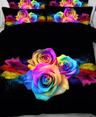 TOPBDHOMES Juego de ropa de cama con estampado de rosas coloridas arcoíris 3D
