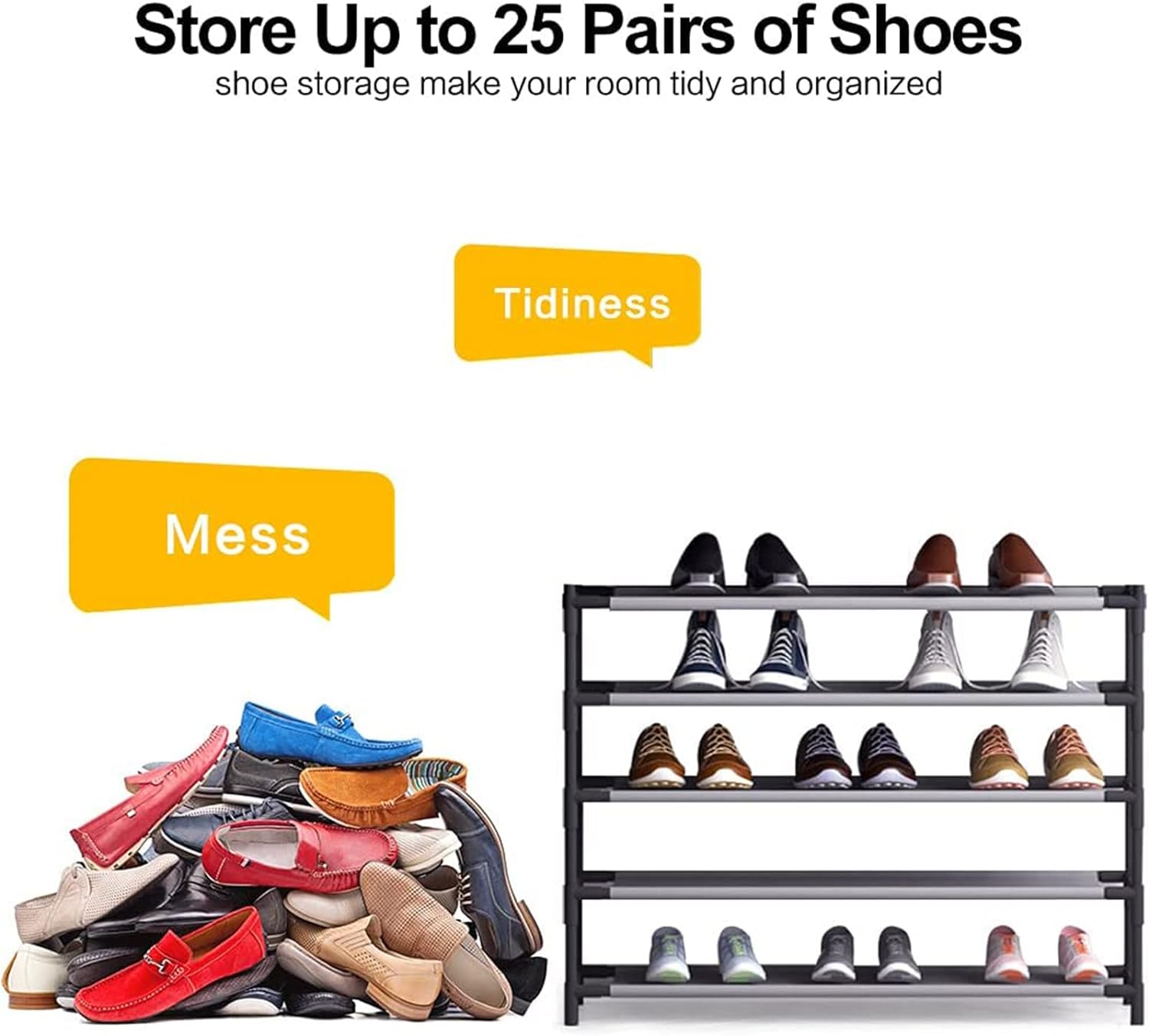 Zapatero grande de 5 niveles para 25 pares de zapatos, estante de zapatos que