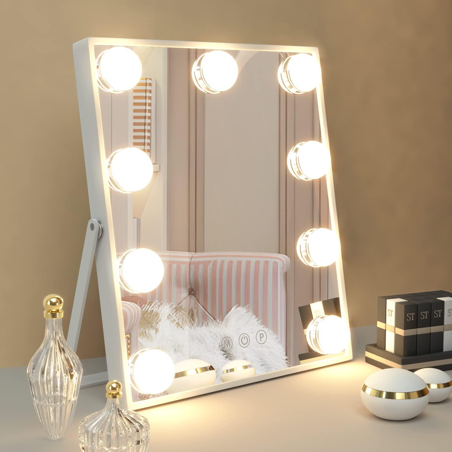 Manocorro Espejo de tocador con luces, espejo de maquillaje Hollywood,  espejo grande iluminado con 15 bombillas LED, espejo Hollywood con 3 modos  de