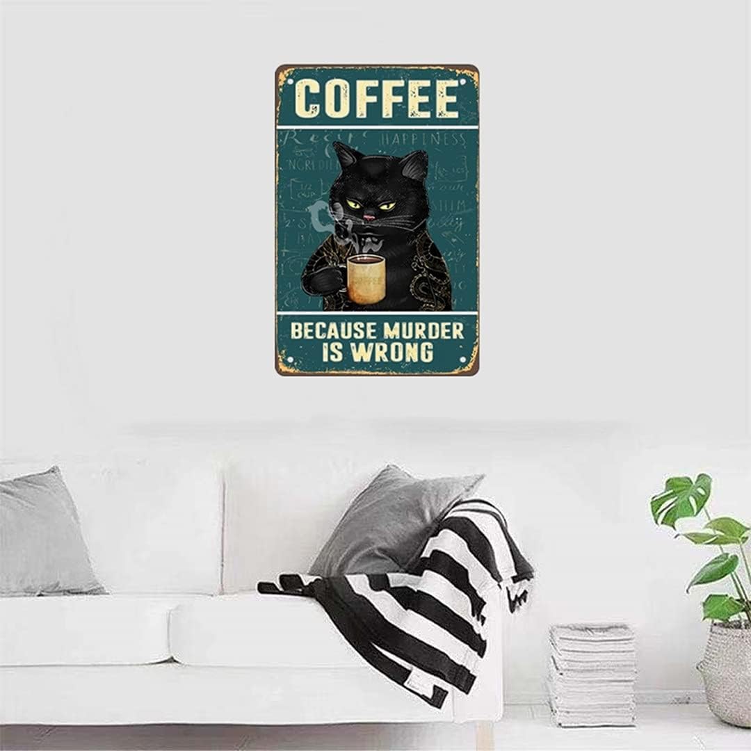 Letrero de metal retro con diseño de gato y café letreros de cocina vintage