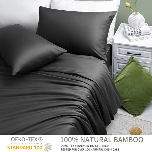 Juego de sábanas 100% bambú refrescante, tamaño Queen, sábanas suaves de 1800