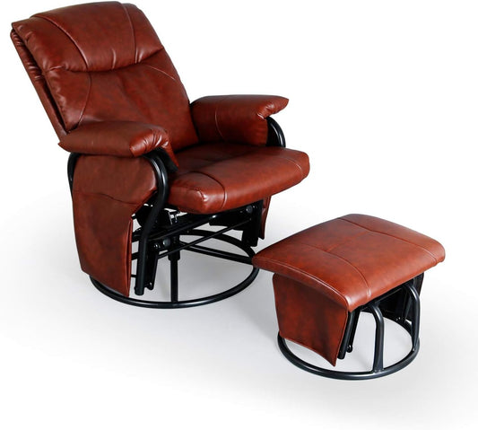 Juego de sillas mecedoras con silla giratoria otomana de 360, tapizada de piel