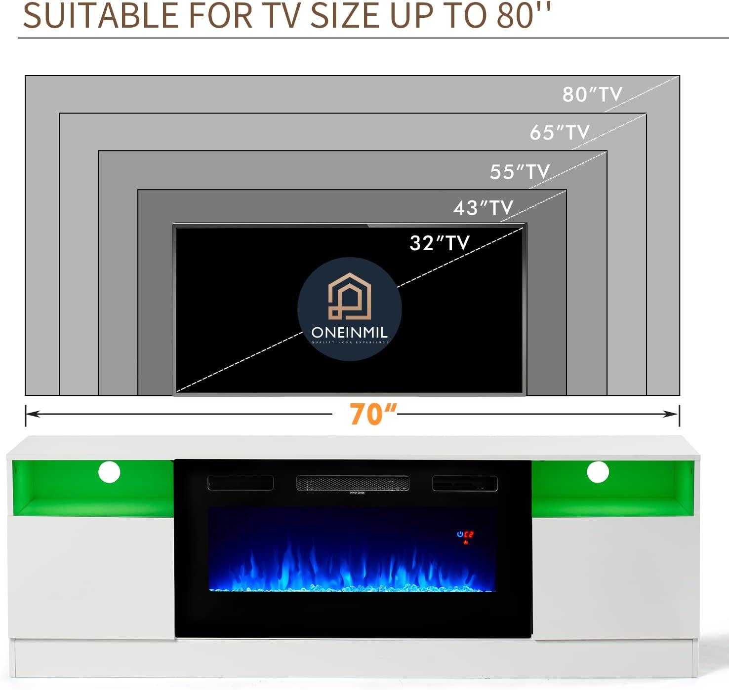oneinmil Soporte de TV con chimenea eléctrica de 36 pulgadas, centro de  entretenimiento con luz LED, soporte de consola de TV de 2 niveles para