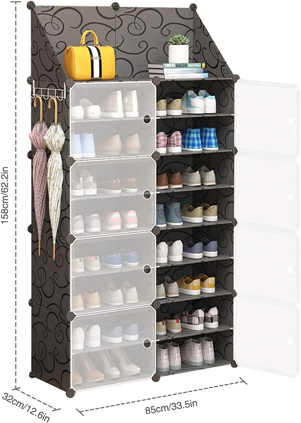 HOMIDEC Organizador de zapatos de 8 niveles para armario, armario de  almacenamiento de zapatos de 32 pares, blanco, metal