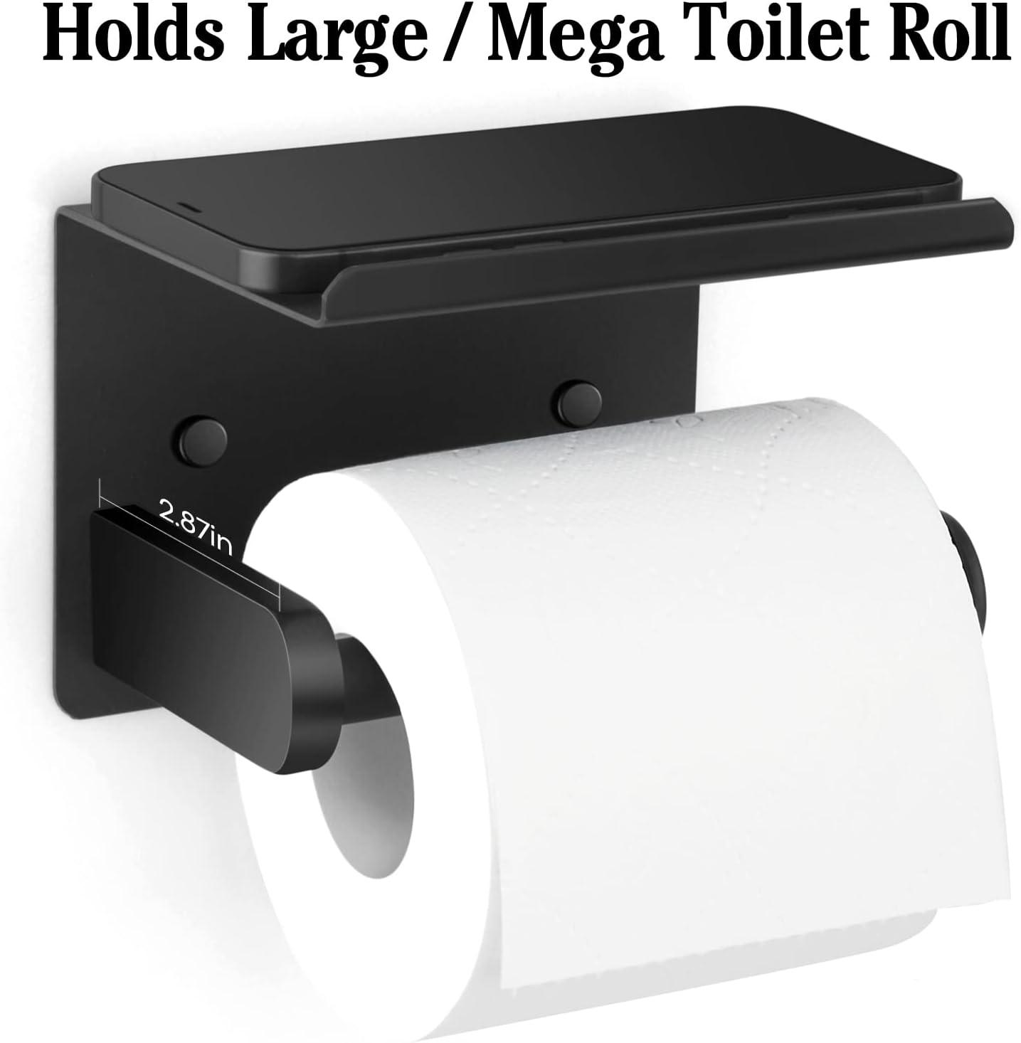 Portarrollos de papel higiénico negro mate con estante, tornillo o - VIRTUAL MUEBLES