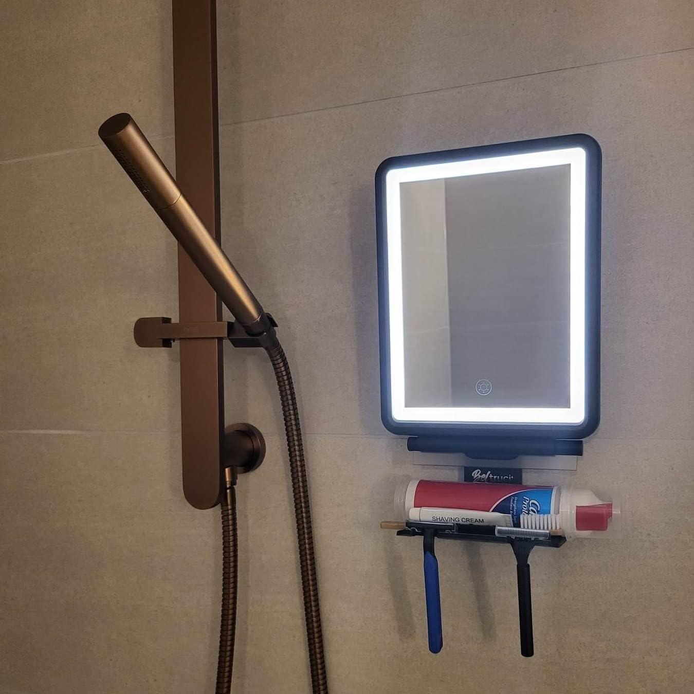 Beltruci Espejo sin niebla para ducha con luz LED, ganchos de soporte para - VIRTUAL MUEBLES