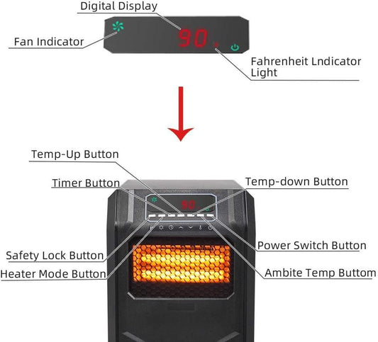 Calentador eléctrico de cuarzo infrarrojo con control remoto, calentador de - VIRTUAL MUEBLES