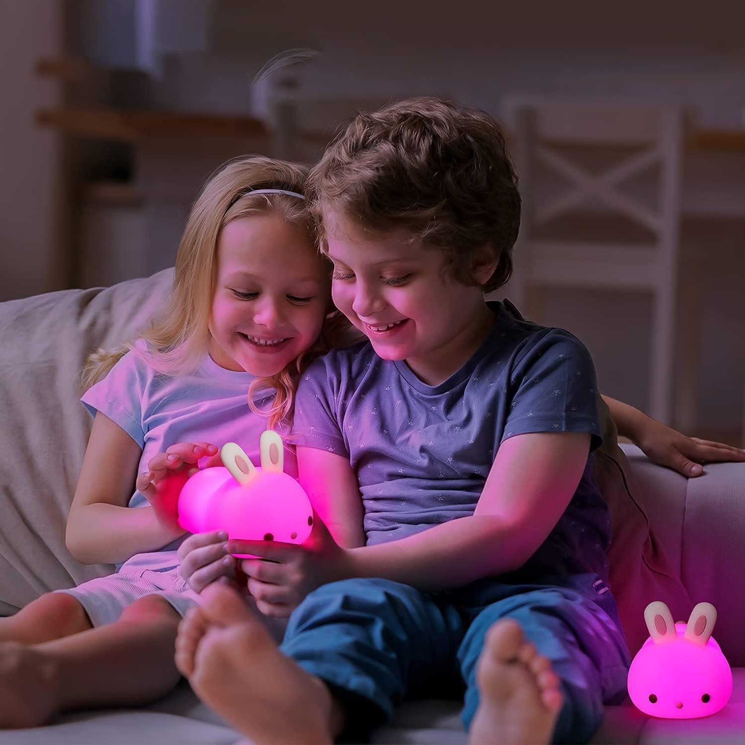Luz de noche LED para niños, portátil de conejito de silicona suave, - VIRTUAL MUEBLES