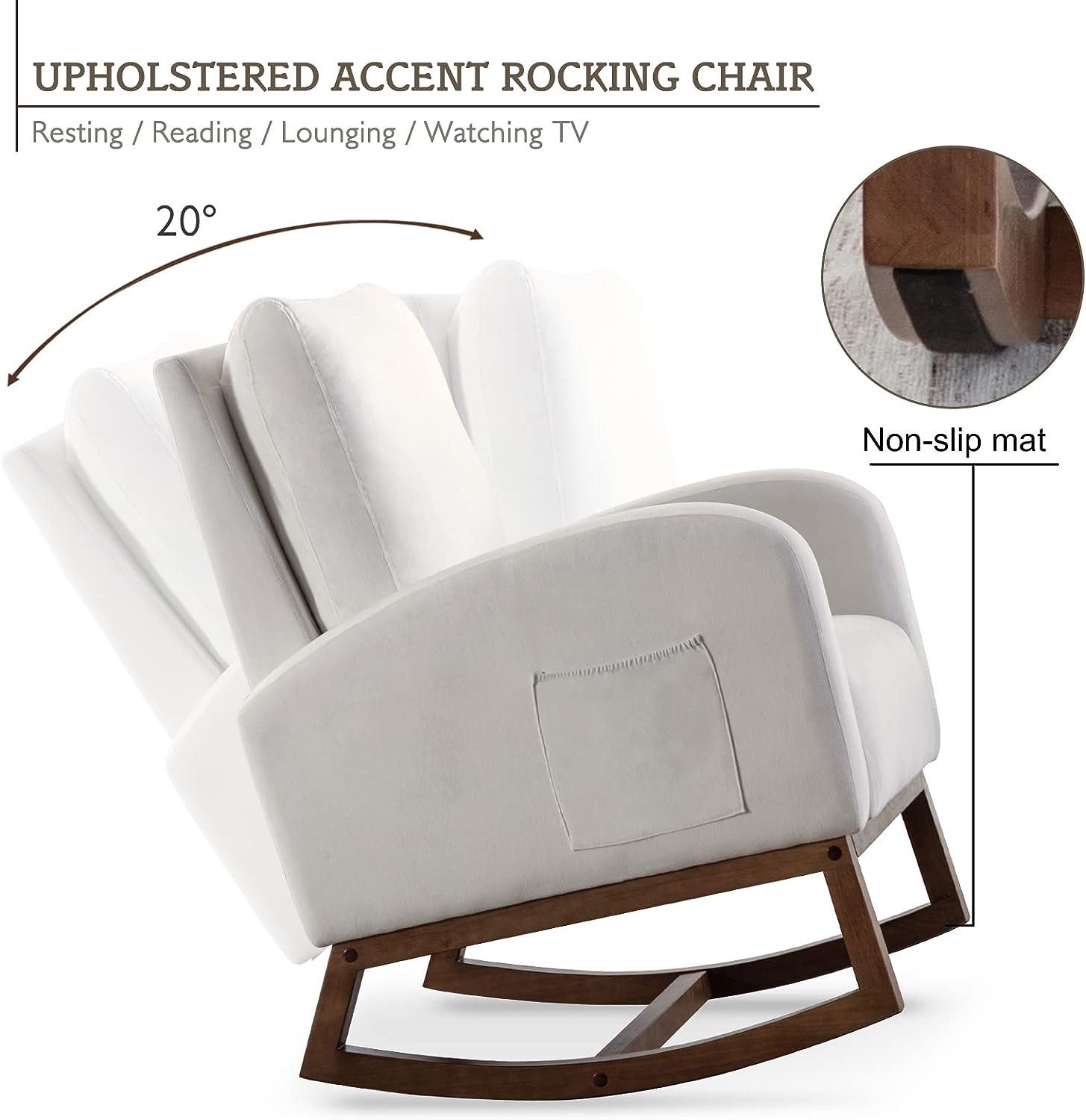Mecedora para guardería silla mecedora con respaldo alto tapizada de terciopelo