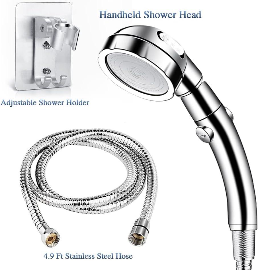Cabezal de ducha de mano, ducha de mano con manguera, cabezal de ducha de  alta presión con interruptor ON OFF, 6 ajustes de chorro, manguera de acero