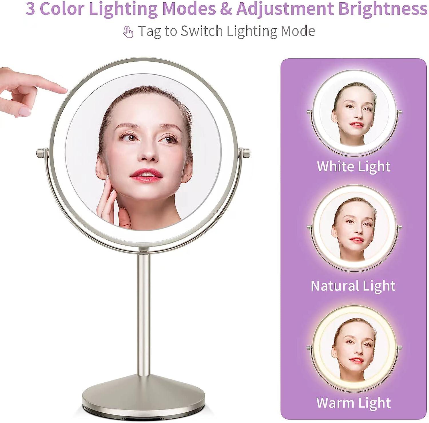 Espejo de tocador con luces espejo de maquillaje con aumento 1X10X con luces - VIRTUAL MUEBLES