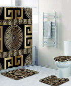 Juego de 4 piezas de baño geométricos negro dorado griego meandro, alfombra de - VIRTUAL MUEBLES